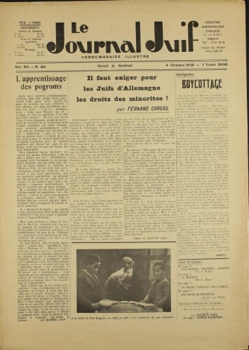 Le Journal Juif N°40 ( 04 octobre 1935 )